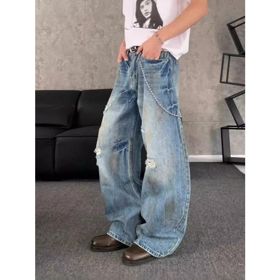 Men’s Full Size Distressed Wide Leg Jeans Plus Size Apparel and Accessories
