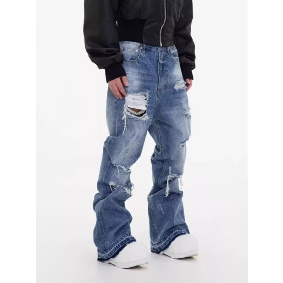 Men’s Full Size Distressed Wide Leg Jeans Plus Size Apparel and Accessories
