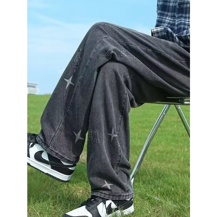 Men’s Full Size Distressed Wide Leg Jeans Plus Size Apparel and Accessories
