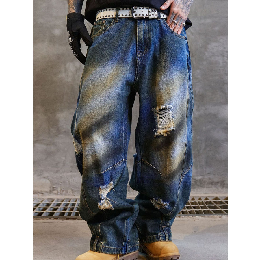 Men’s Full Size Distressed Wide Leg Jeans Plus Size Apparel and Accessories