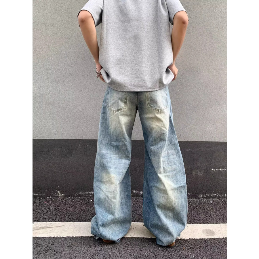 Men’s Full Size Distressed Wide Leg Jeans Plus Size Apparel and Accessories