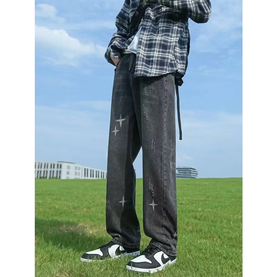 Men’s Full Size Distressed Wide Leg Jeans Plus Size Apparel and Accessories