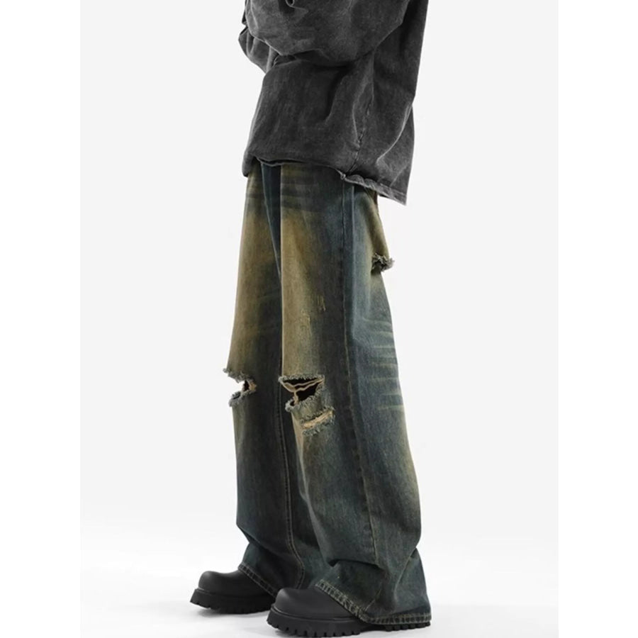 Men’s Full Size Distressed Wide Leg Jeans Plus Size Apparel and Accessories