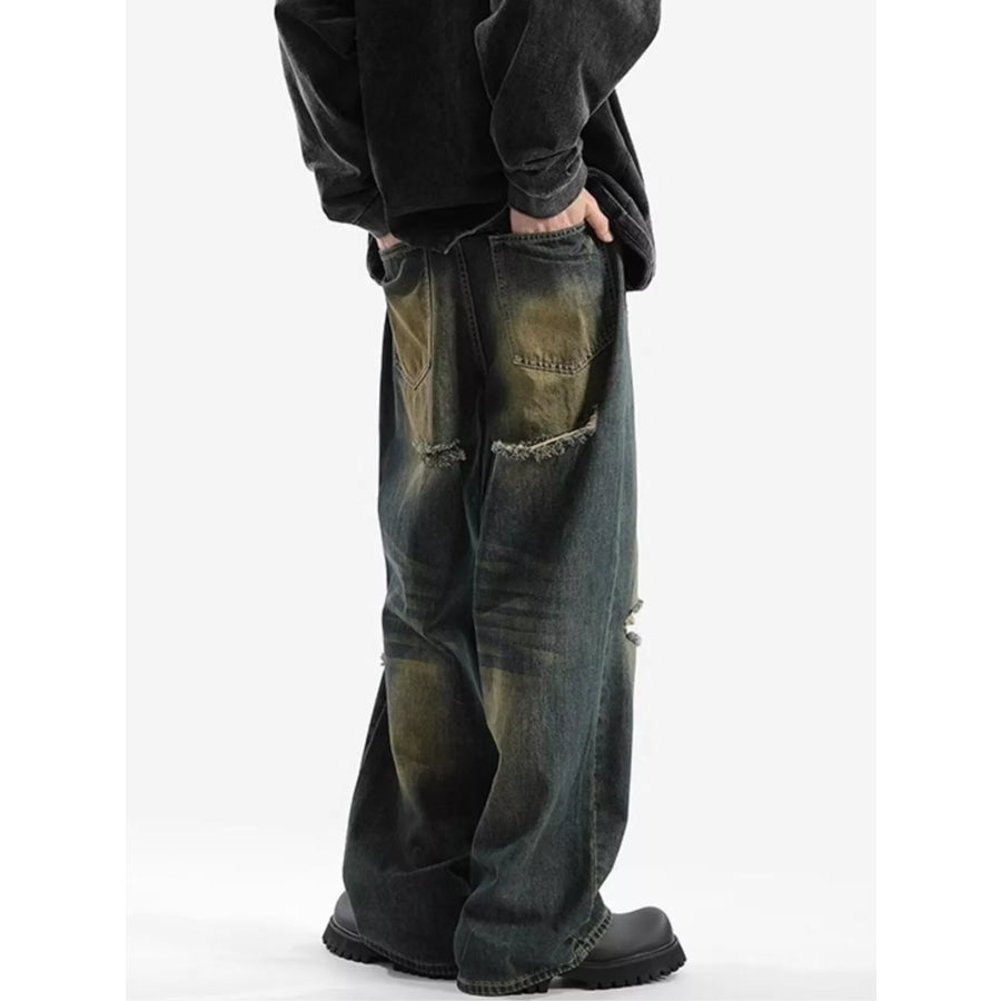 Men’s Full Size Distressed Wide Leg Jeans Plus Size Apparel and Accessories