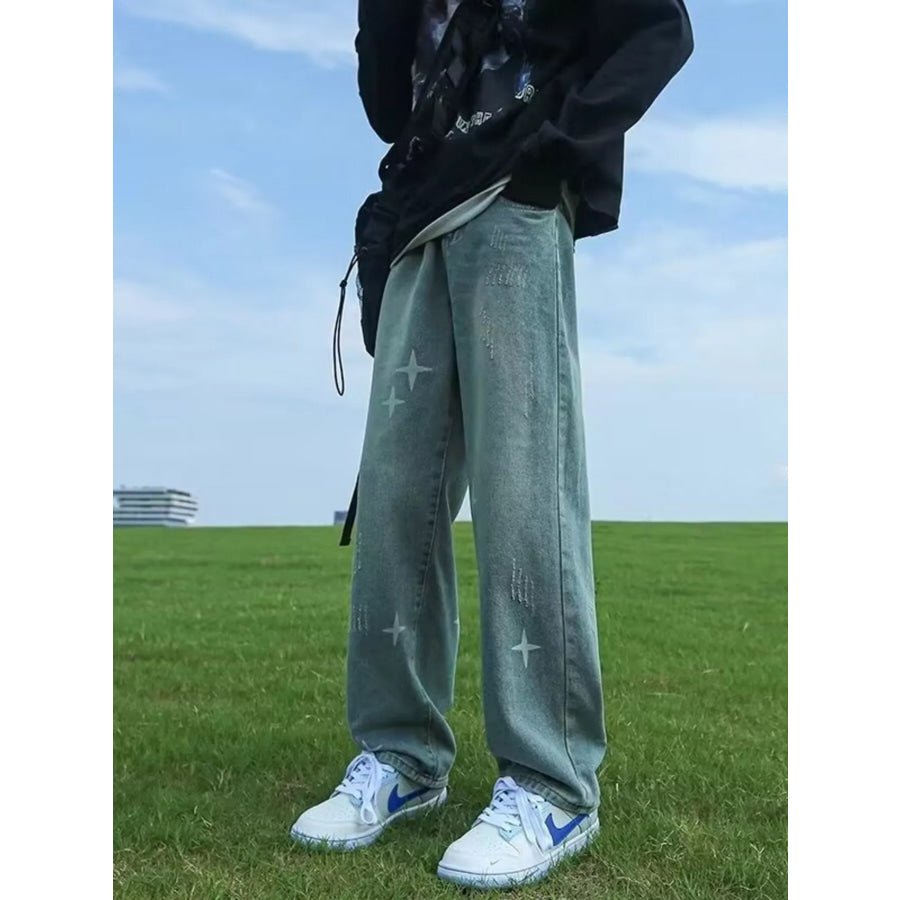 Men’s Full Size Distressed Wide Leg Jeans Plus Size Apparel and Accessories