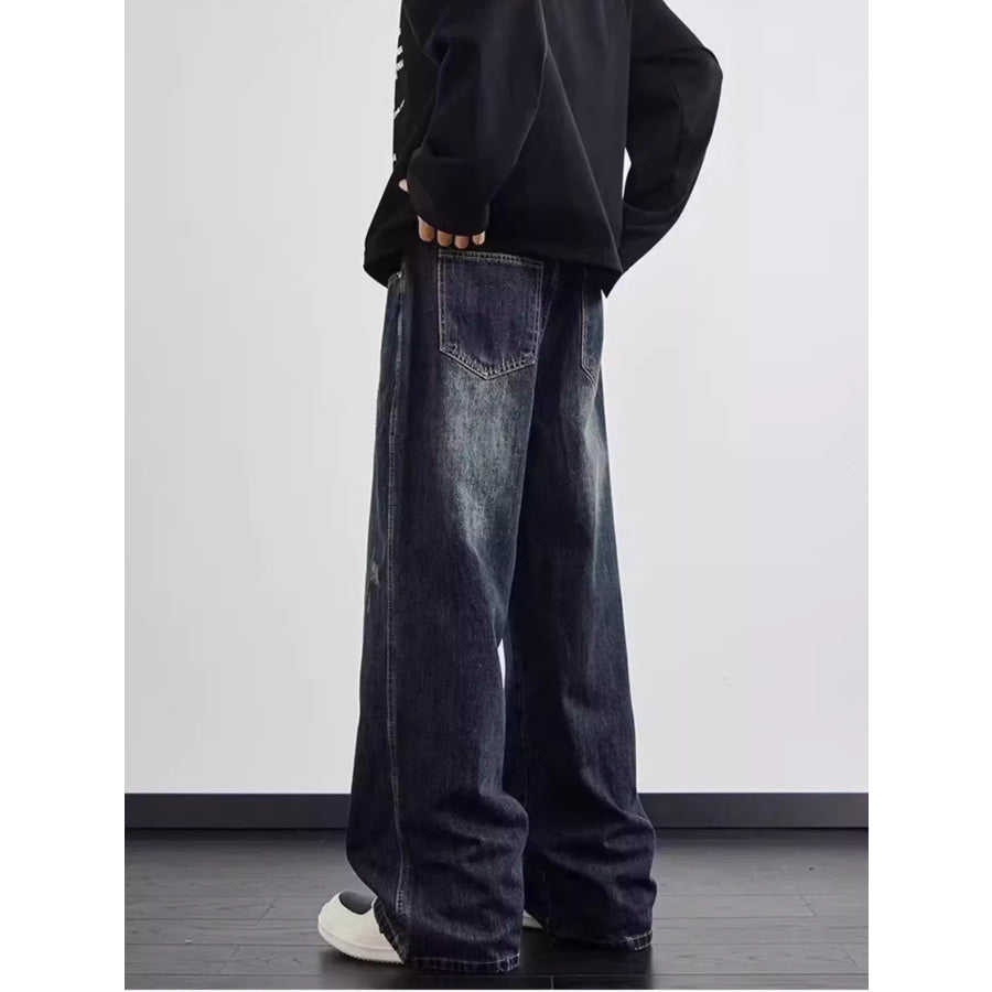 Men’s Full Size Distressed Wide Leg Jeans Plus Size Apparel and Accessories