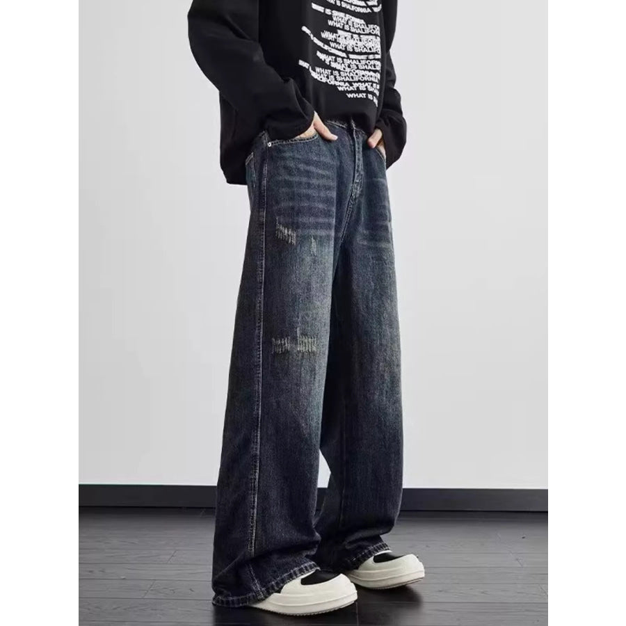 Men’s Full Size Distressed Wide Leg Jeans Plus Size Apparel and Accessories