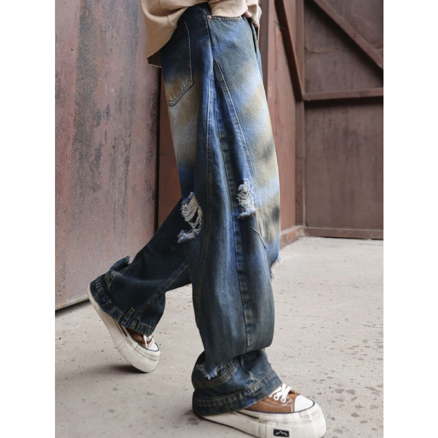 Men’s Full Size Distressed Wide-Leg Jeans Plus Size Apparel and Accessories