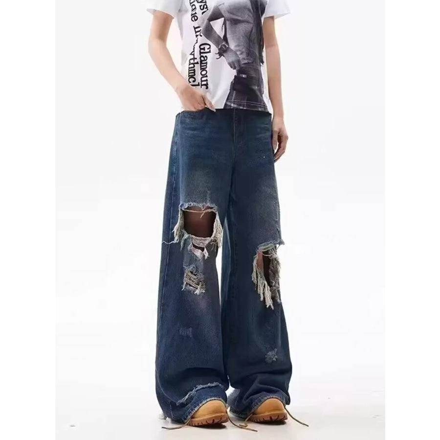 Men’s Full Size Distressed Wide Leg Jeans Plus Size Apparel and Accessories
