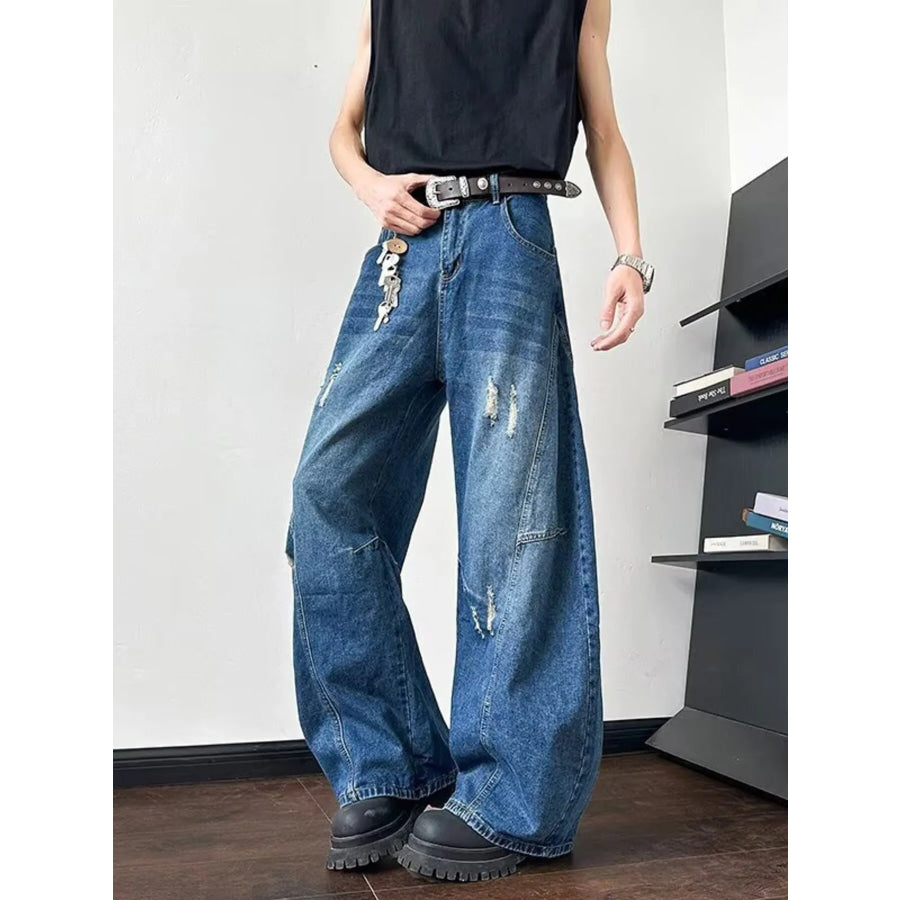 Men’s Full Size Distressed Wide Leg Jeans Plus Size Apparel and Accessories