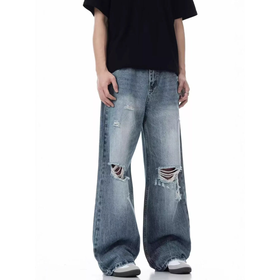 Men’s Full Size Distressed Wide Leg Jeans Plus Size Apparel and Accessories