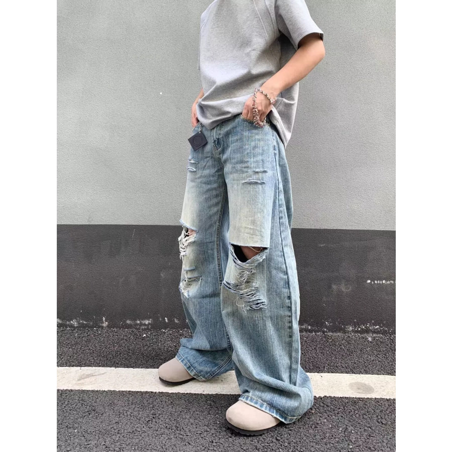 Men’s Full Size Distressed Wide Leg Jeans Plus Size Apparel and Accessories