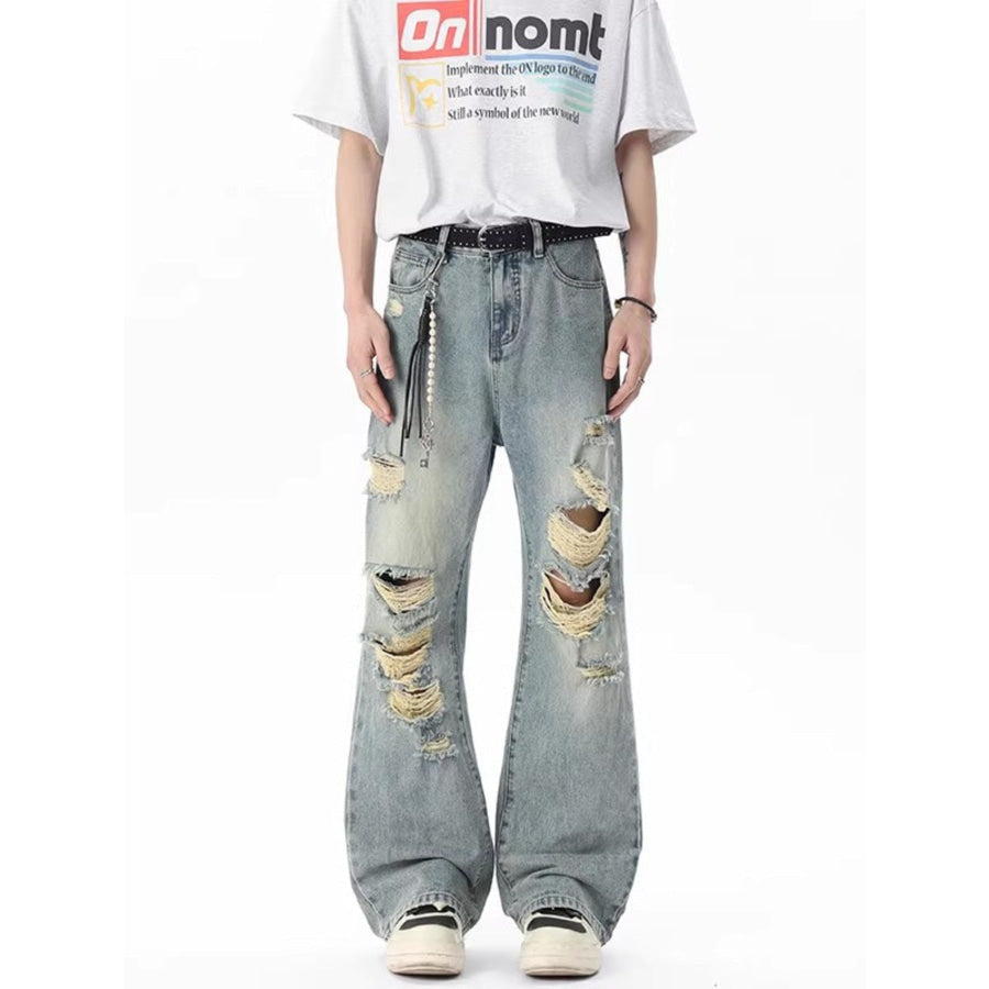Men’s Full Size Distressed Wide Leg Jeans Plus Size Apparel and Accessories