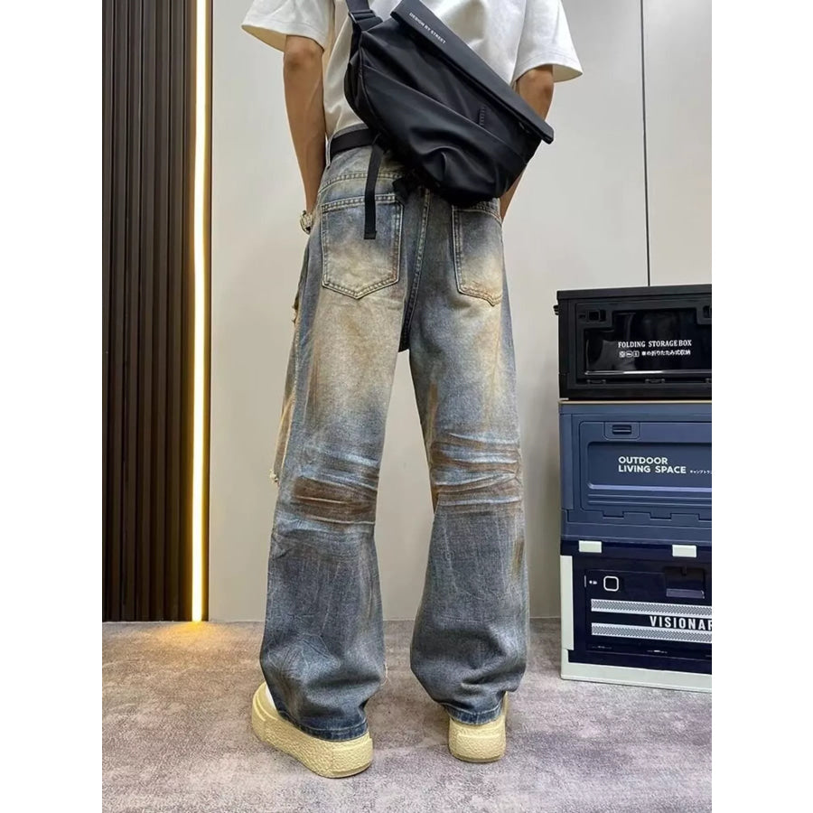 Men’s Full Size Distressed Wide Leg Jeans Plus Size Apparel and Accessories