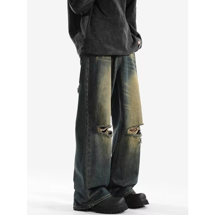 Men’s Full Size Distressed Wide Leg Jeans Plus Size Apparel and Accessories
