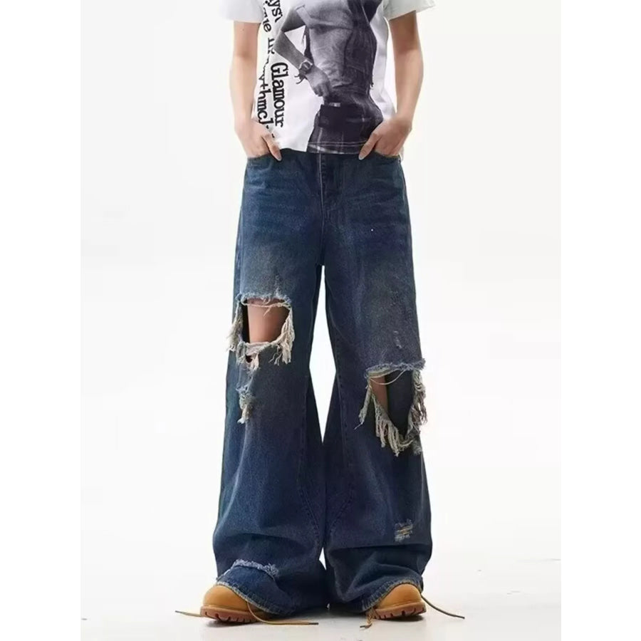 Men’s Full Size Distressed Wide Leg Jeans Plus Size Apparel and Accessories