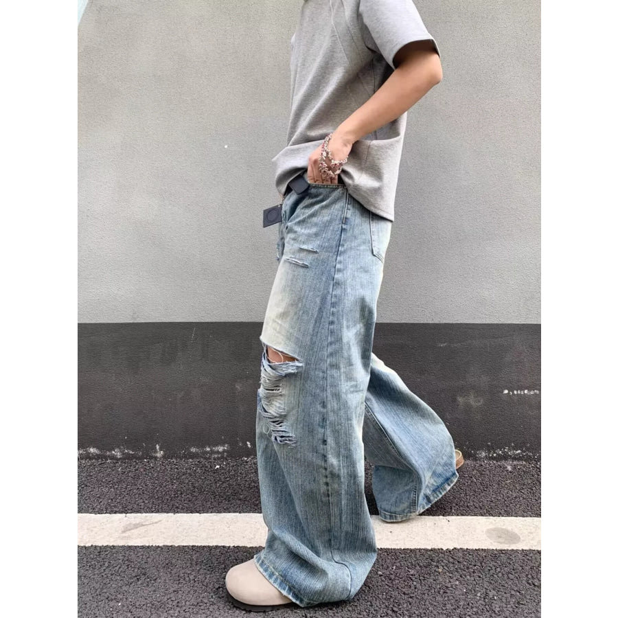 Men’s Full Size Distressed Wide Leg Jeans Plus Size Apparel and Accessories