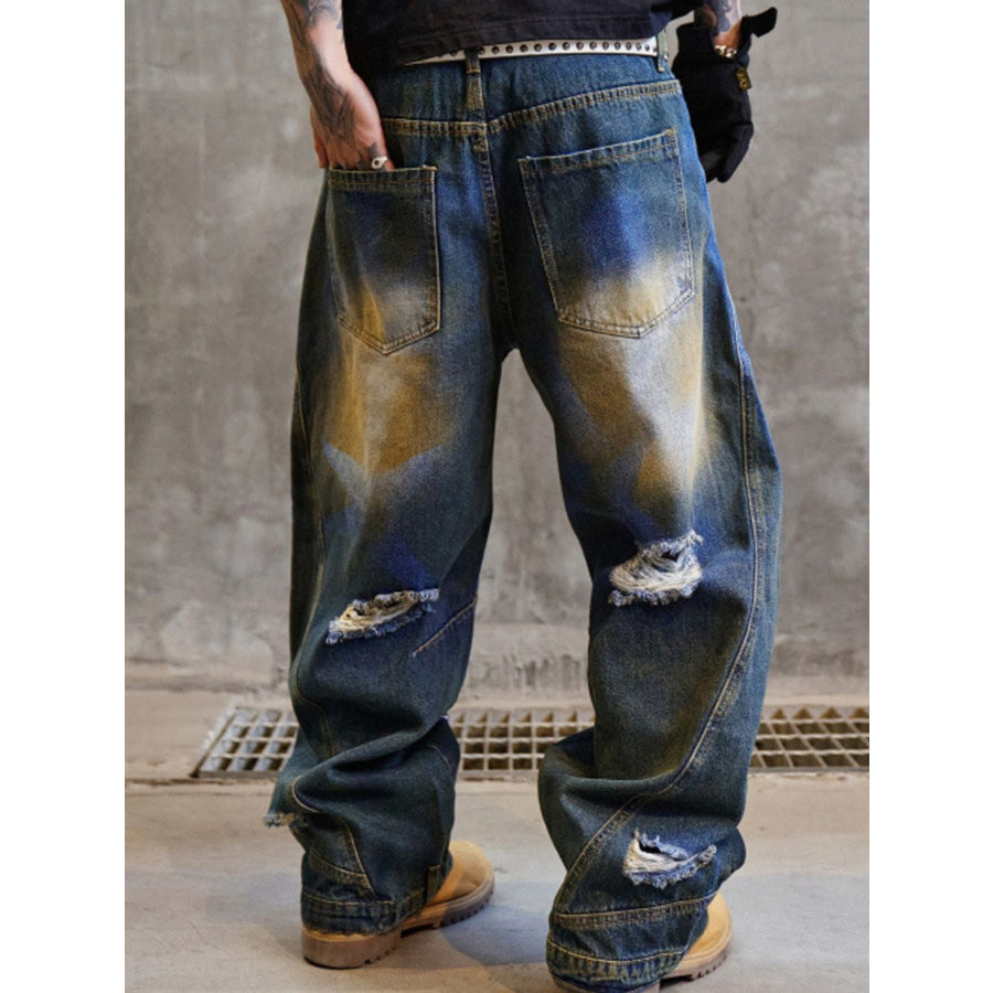 Men’s Full Size Distressed Wide Leg Jeans Plus Size Apparel and Accessories
