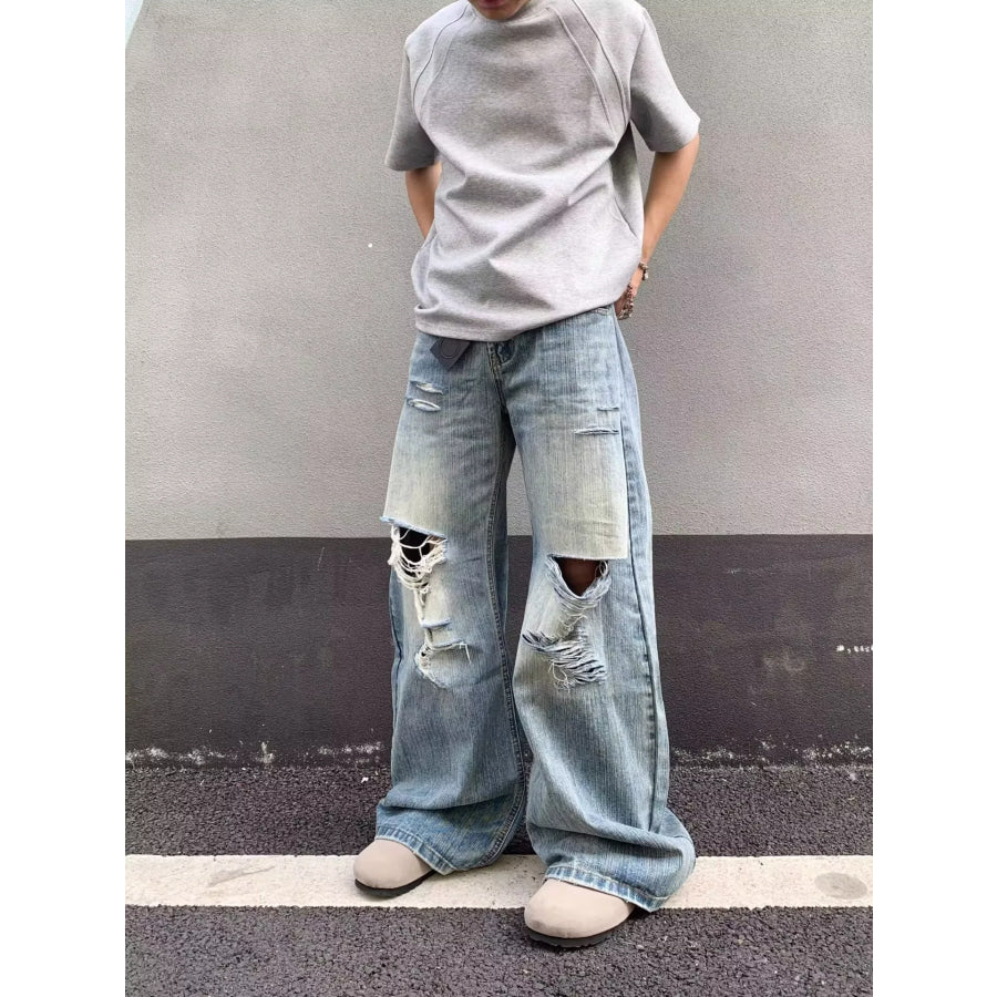 Men’s Full Size Distressed Wide Leg Jeans Plus Size Apparel and Accessories