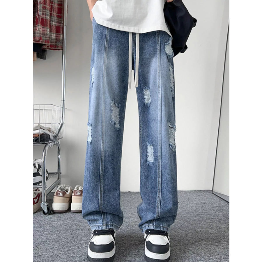 Men’s Full Size Distressed Wide Leg Jeans Plus Size Apparel and Accessories