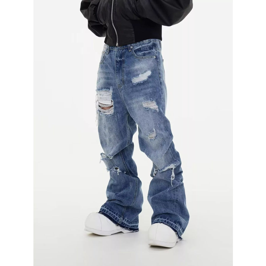 Men’s Full Size Distressed Wide Leg Jeans Plus Size Apparel and Accessories
