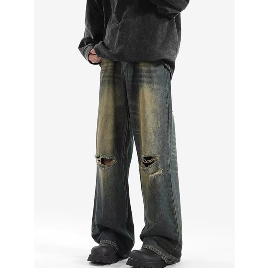 Men’s Full Size Distressed Wide Leg Jeans Plus Size Apparel and Accessories