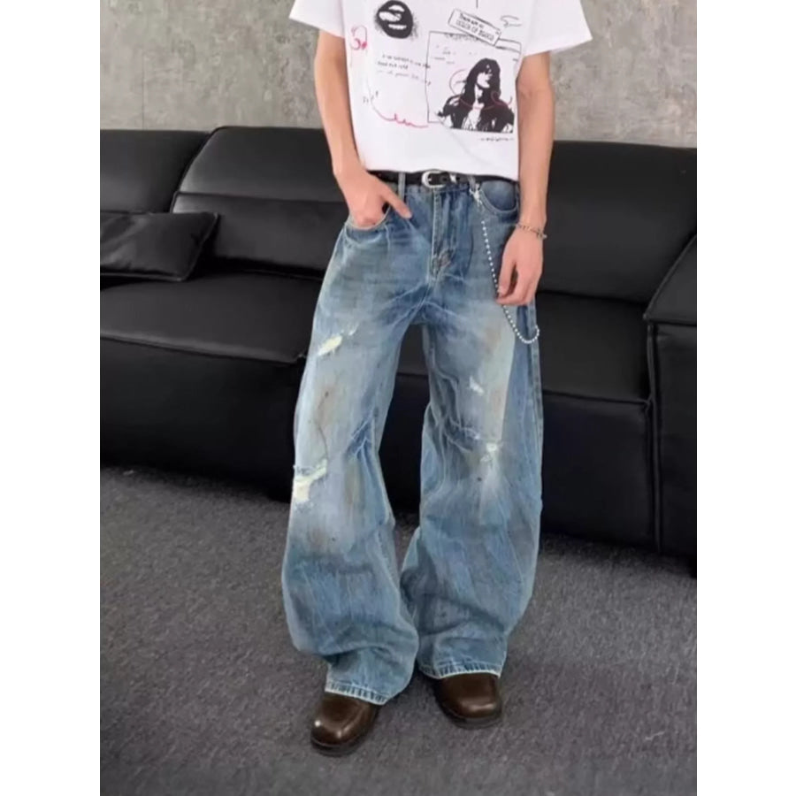 Men’s Full Size Distressed Wide Leg Jeans Plus Size Apparel and Accessories