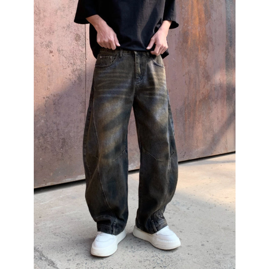 Men’s Full Size Distressed Wide-Leg Jeans Plus Size Black / S Apparel and Accessories