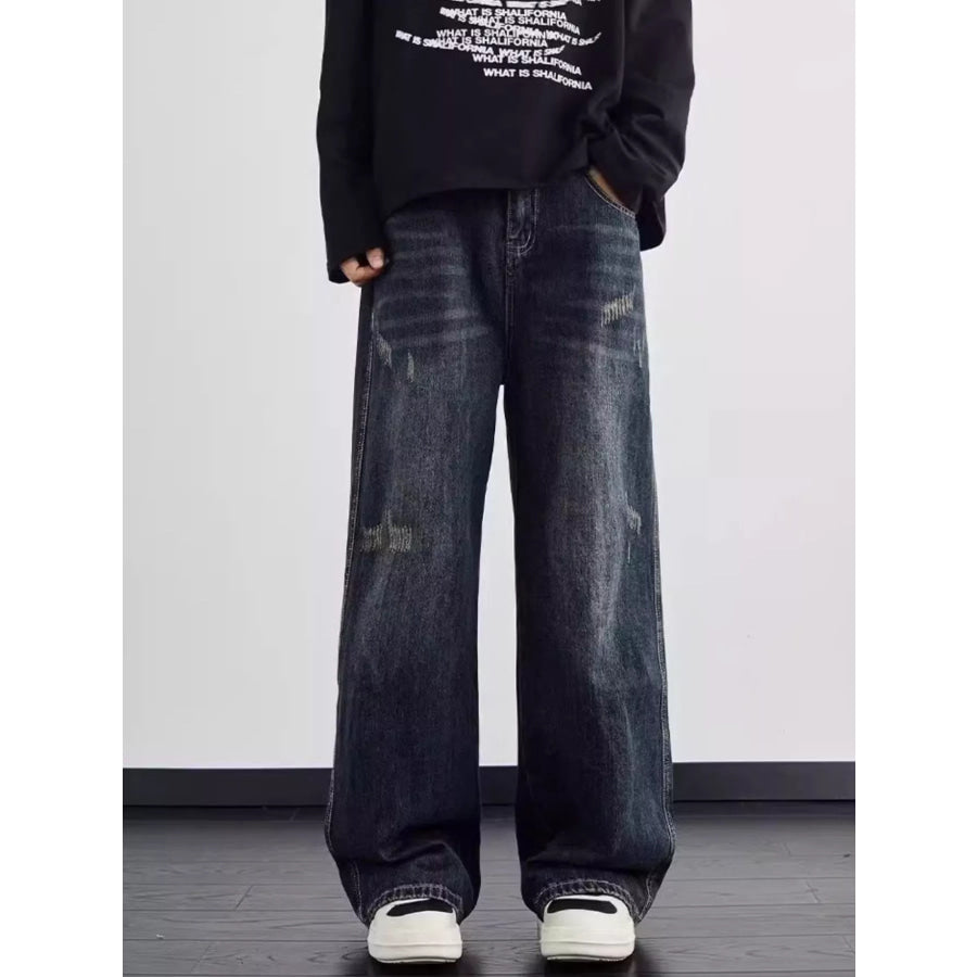 Men’s Full Size Distressed Wide Leg Jeans Plus Size Blue / S Apparel and Accessories