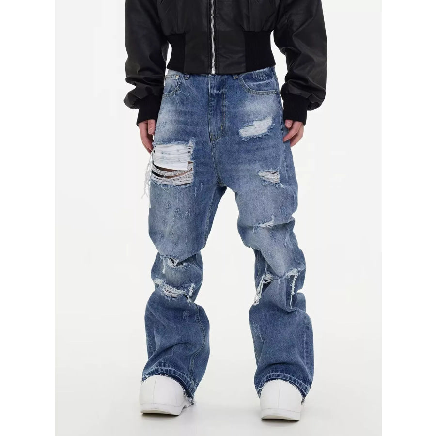 Men’s Full Size Distressed Wide Leg Jeans Plus Size Blue / S Apparel and Accessories