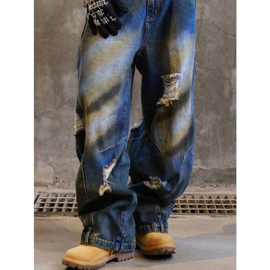 Men’s Full Size Distressed Wide Leg Jeans Plus Size Dark / S Apparel and Accessories