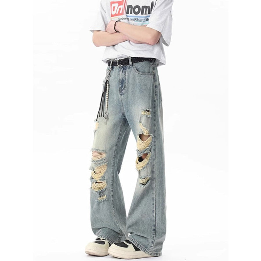 Men’s Full Size Distressed Wide Leg Jeans Plus Size Light Blue / S Apparel and Accessories