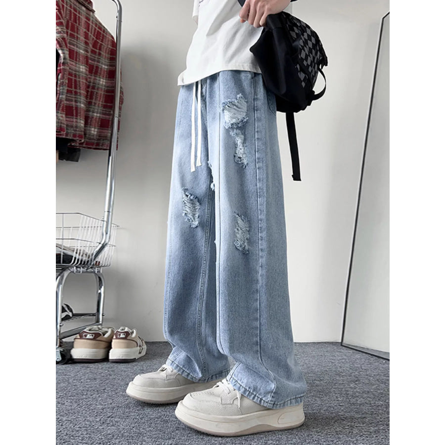Men’s Full Size Distressed Wide Leg Jeans Plus Size Light Blue / S Apparel and Accessories