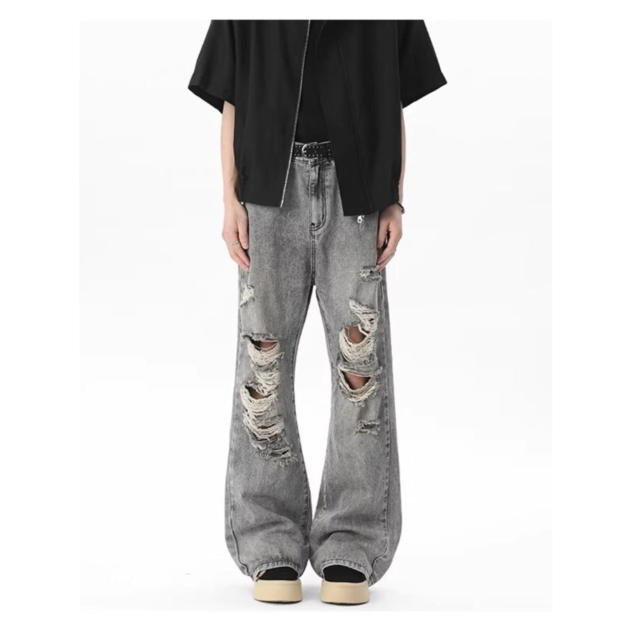 Men’s Full Size Distressed Wide Leg Jeans Plus Size Light Gray / S Apparel and Accessories