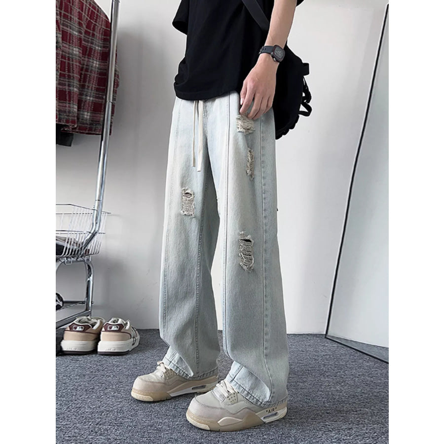 Men’s Full Size Distressed Wide Leg Jeans Plus Size Light / S Apparel and Accessories
