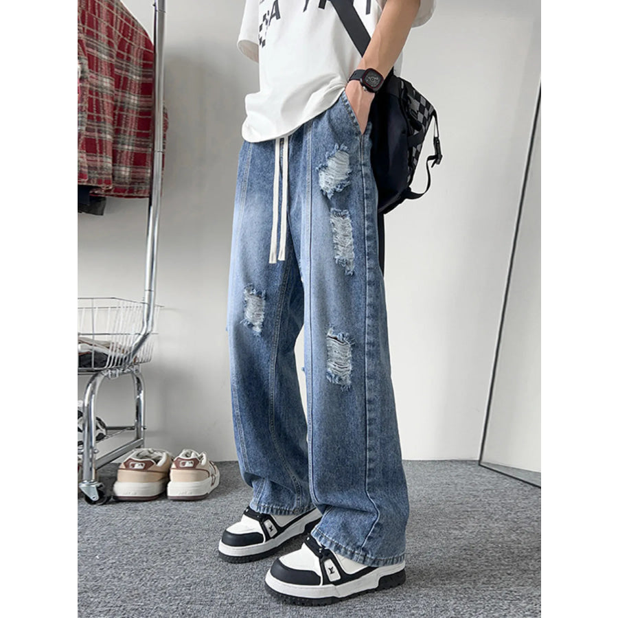 Men’s Full Size Distressed Wide Leg Jeans Plus Size Medium / S Apparel and Accessories