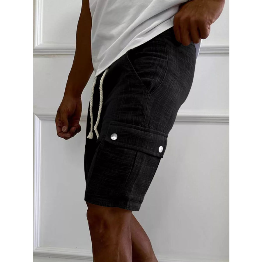 Men’s Full Size Drawstring Casual Cargo Shorts Plus Size Black / S Apparel and Accessories