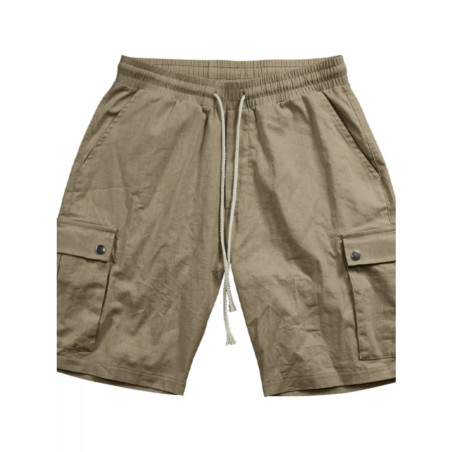 Men’s Full Size Drawstring Casual Cargo Shorts Plus Size Khaki / S Apparel and Accessories