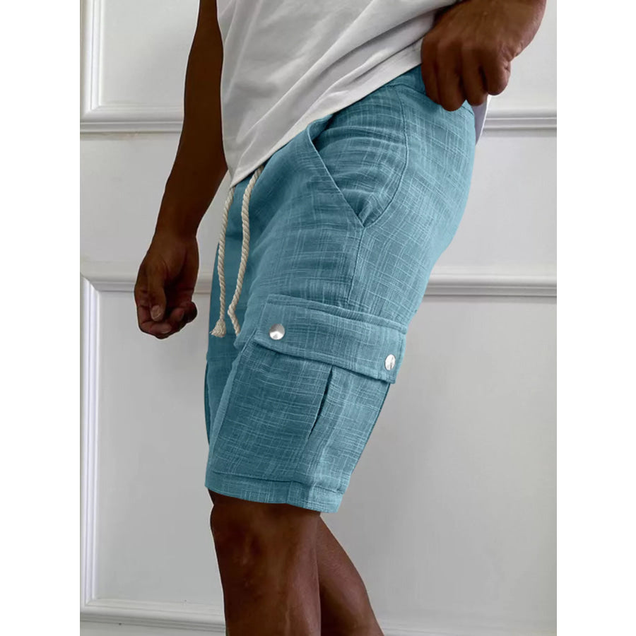 Men’s Full Size Drawstring Casual Cargo Shorts Plus Size Light Blue / S Apparel and Accessories