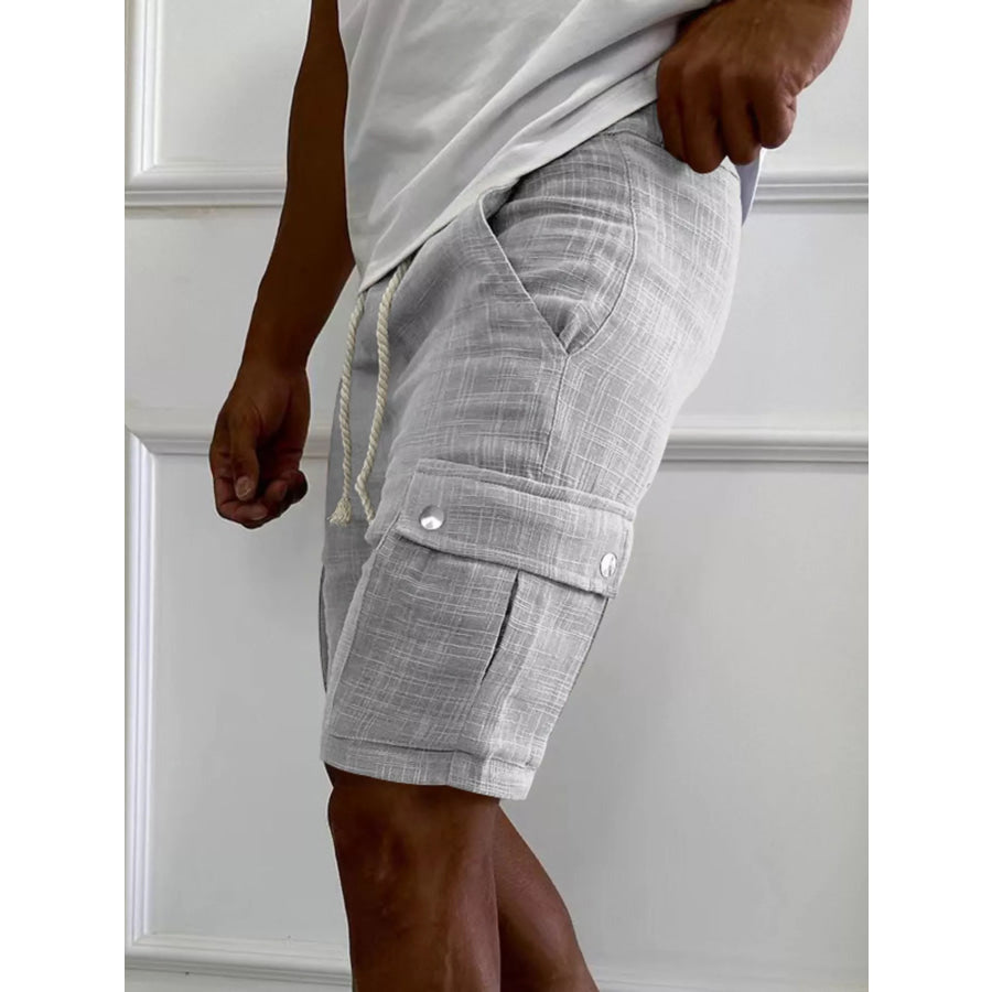 Men’s Full Size Drawstring Casual Cargo Shorts Plus Size Light Gray / S Apparel and Accessories