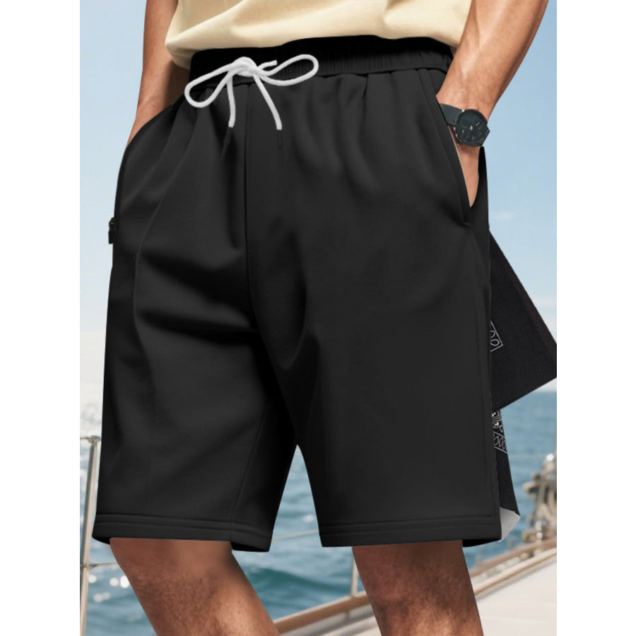 Men’s Full Size Drawstring Casual Shorts Plus Size Black / S Apparel and Accessories