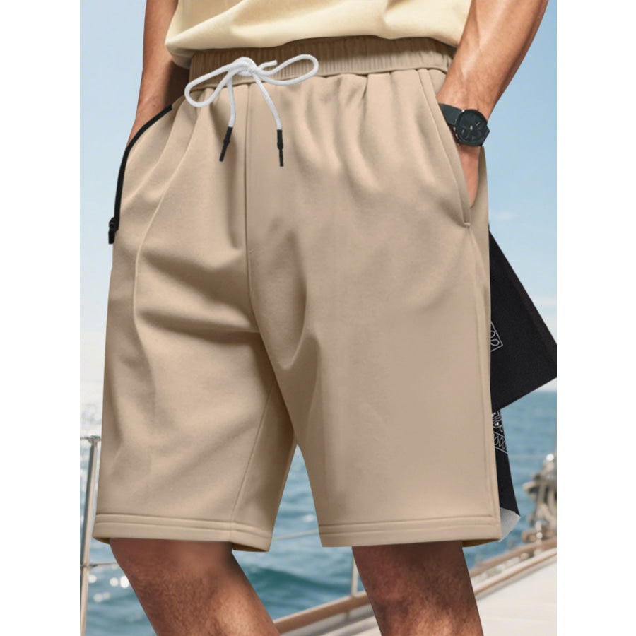 Men’s Full Size Drawstring Casual Shorts Plus Size Khaki / S Apparel and Accessories
