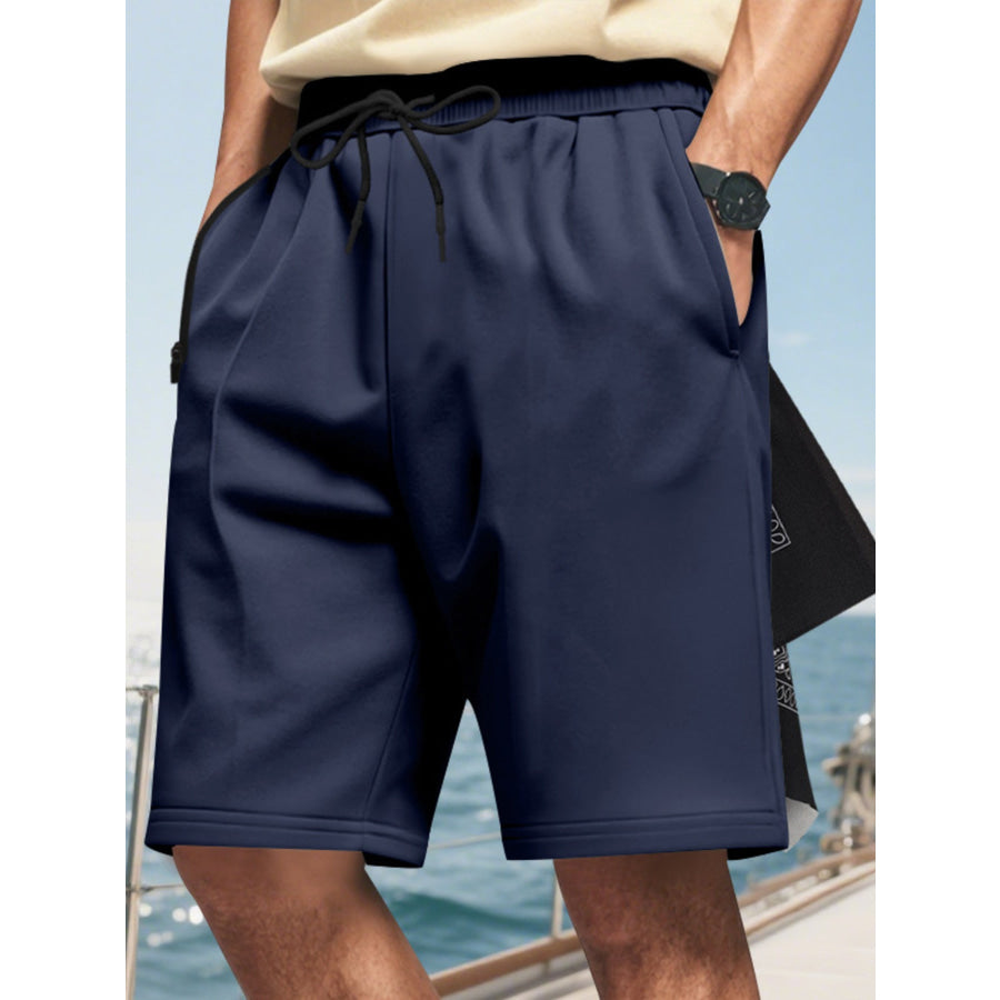 Men’s Full Size Drawstring Casual Shorts Plus Size Navy Blue / S Apparel and Accessories
