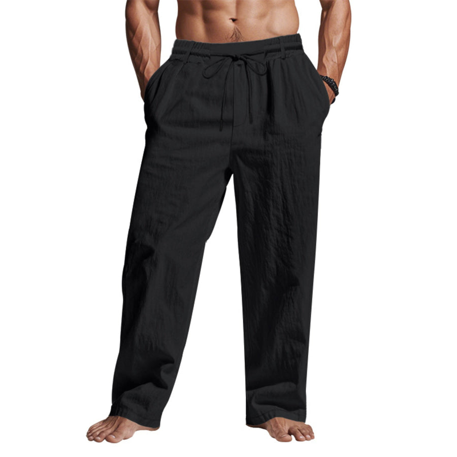 Men’s Full Size Drawstring Elastic Waist Loose Fit Pants Plus Black / S Apparel and Accessories
