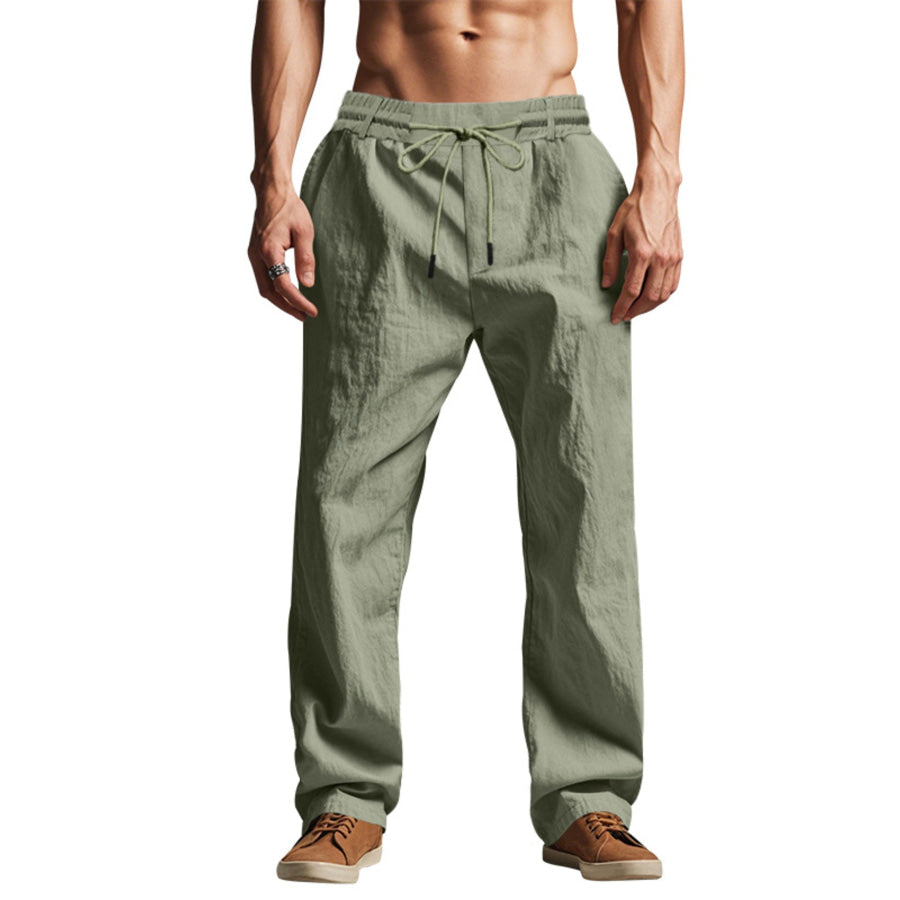 Men’s Full Size Drawstring Elastic Waist Loose Fit Pants Plus Green / S Apparel and Accessories