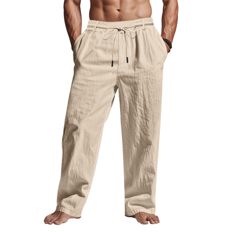 Men’s Full Size Drawstring Elastic Waist Loose Fit Pants Plus Khaki / S Apparel and Accessories