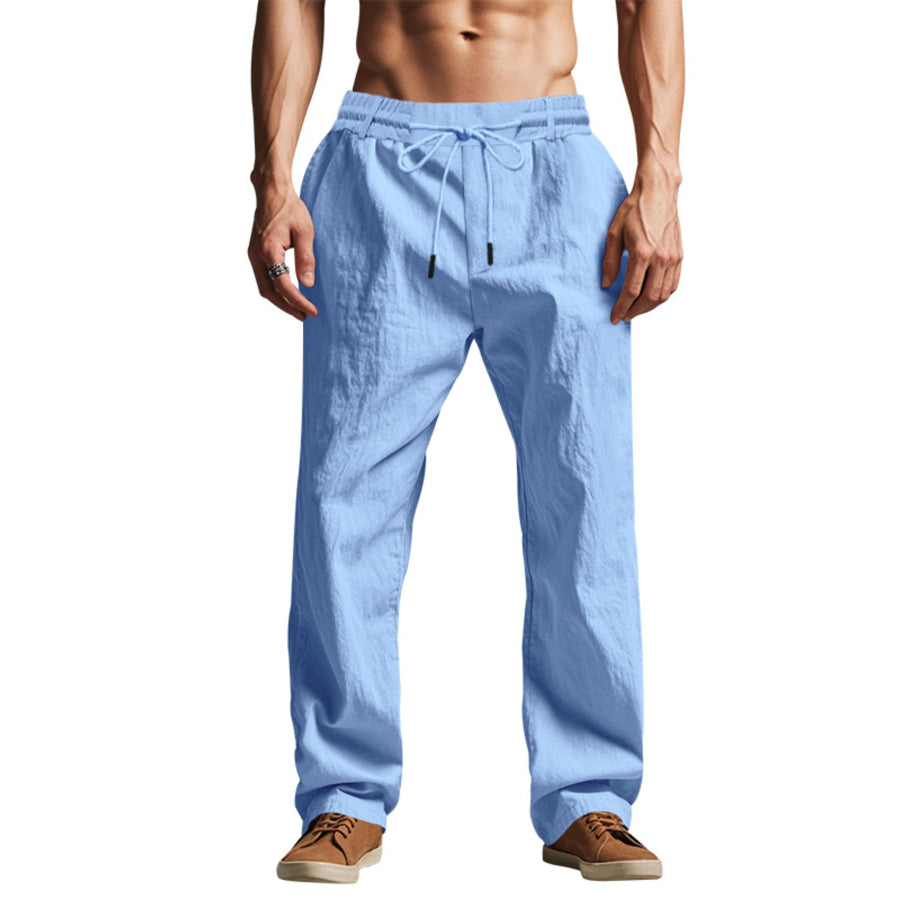 Men’s Full Size Drawstring Elastic Waist Loose Fit Pants Plus Light Blue / S Apparel and Accessories
