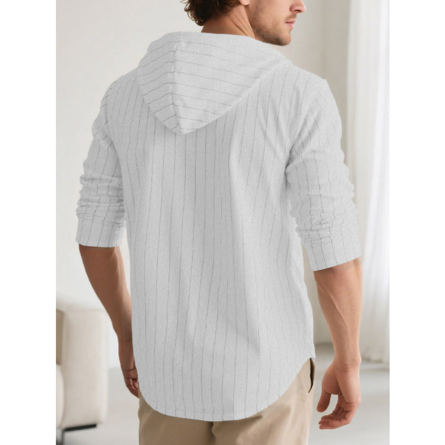 Men’s Full Size Drawstring Hooded Button Up Shirt Plus Size Apparel and Accessories