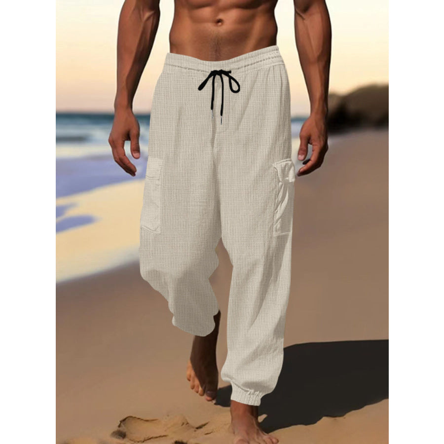 Men’s Full Size Drawstring Joggers with Pockets Plus Size Khaki / S Apparel and Accessories