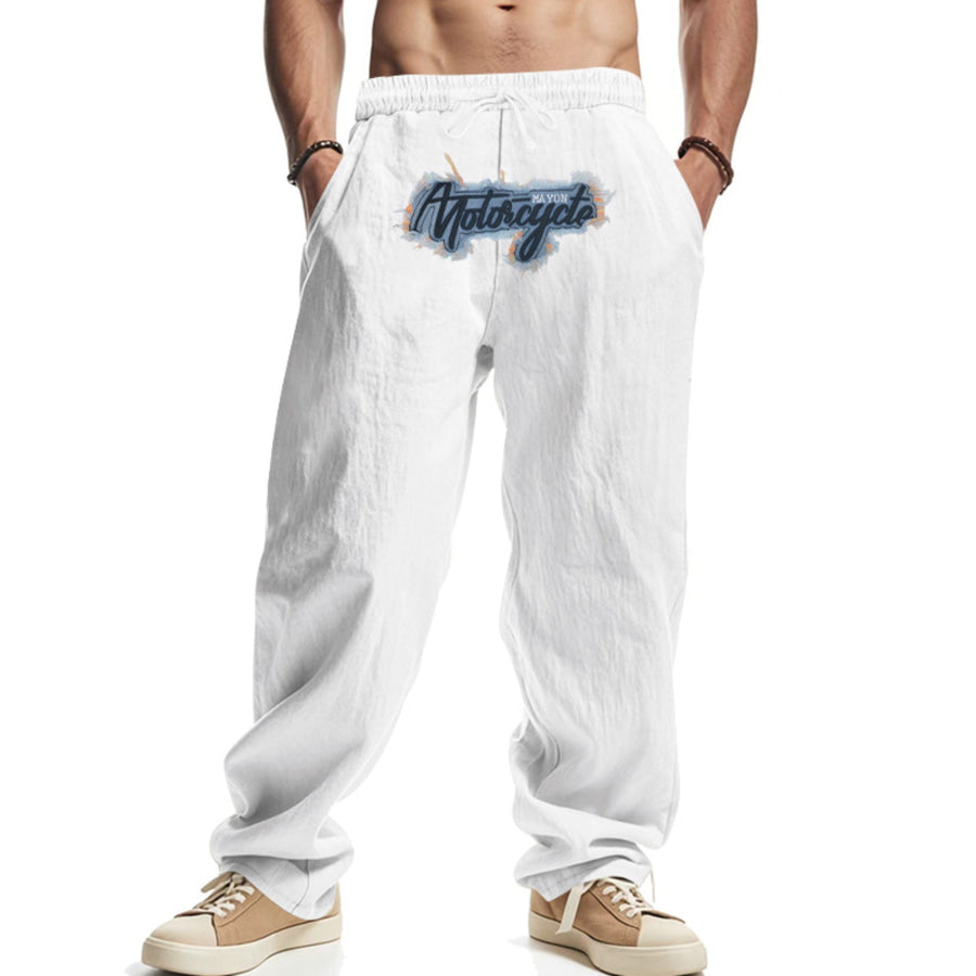 Men’s Full Size Drawstring Letter Casual Pants Plus Size Apparel and Accessories